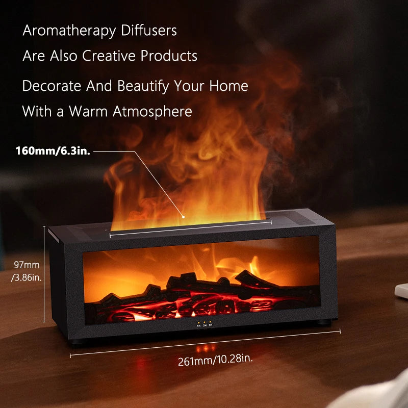 Flame Humidifier Simulated Fireplace at Night Time Remote Control Bass Large Spray Aroma Diffuser Oil Christmas Gifts