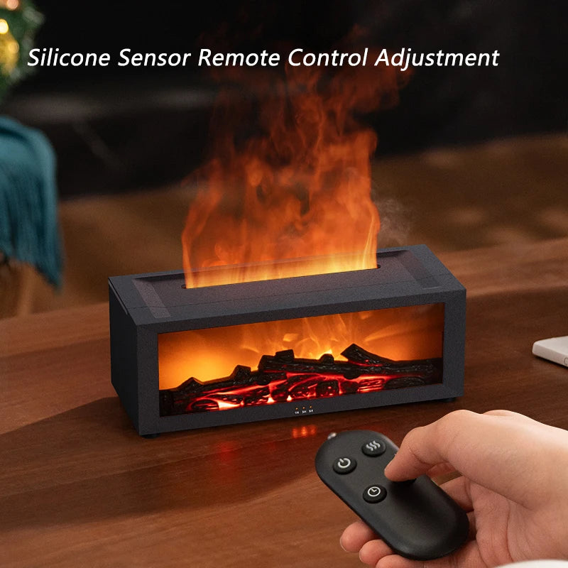 Flame Humidifier Simulated Fireplace at Night Time Remote Control Bass Large Spray Aroma Diffuser Oil Christmas Gifts