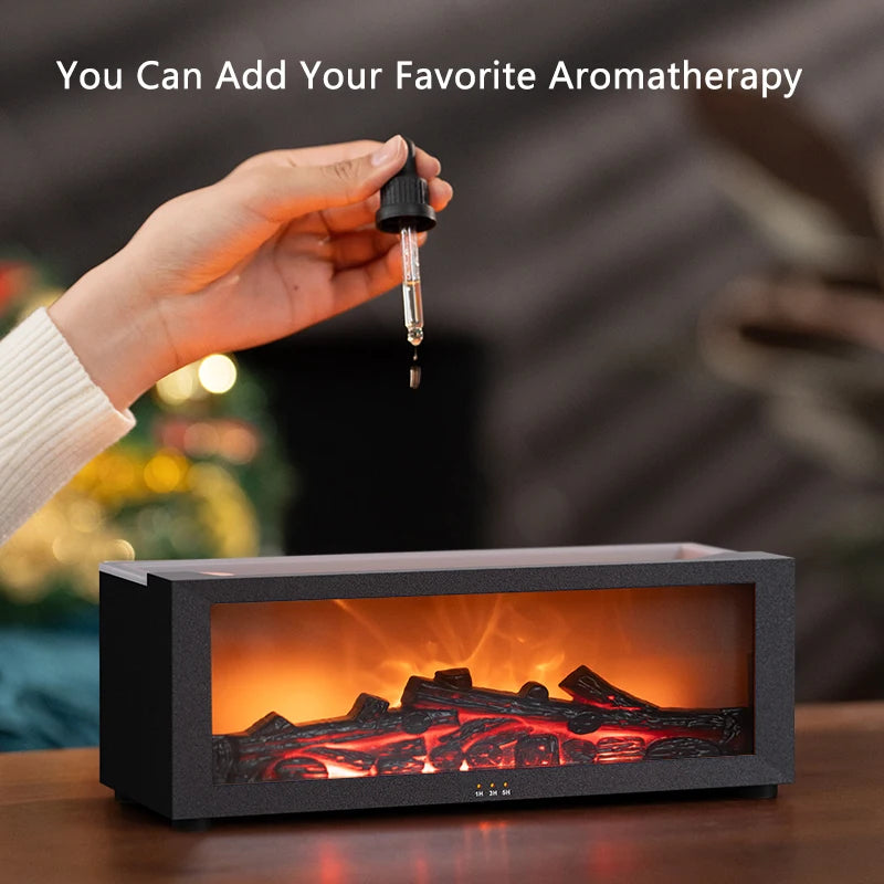 Flame Humidifier Simulated Fireplace at Night Time Remote Control Bass Large Spray Aroma Diffuser Oil Christmas Gifts