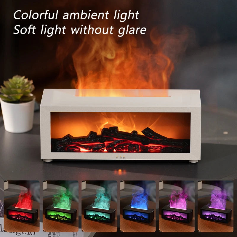 Flame Humidifier Simulated Fireplace at Night Time Remote Control Bass Large Spray Aroma Diffuser Oil Christmas Gifts