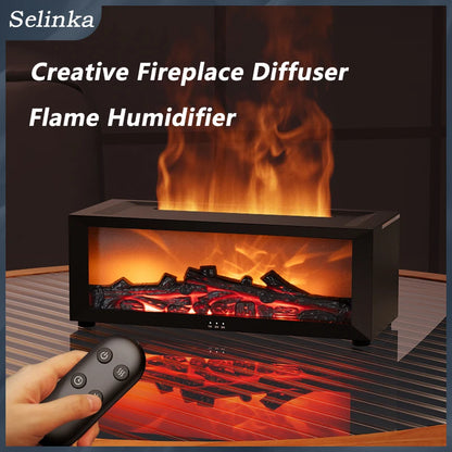 Flame Humidifier Simulated Fireplace at Night Time Remote Control Bass Large Spray Aroma Diffuser Oil Christmas Gifts