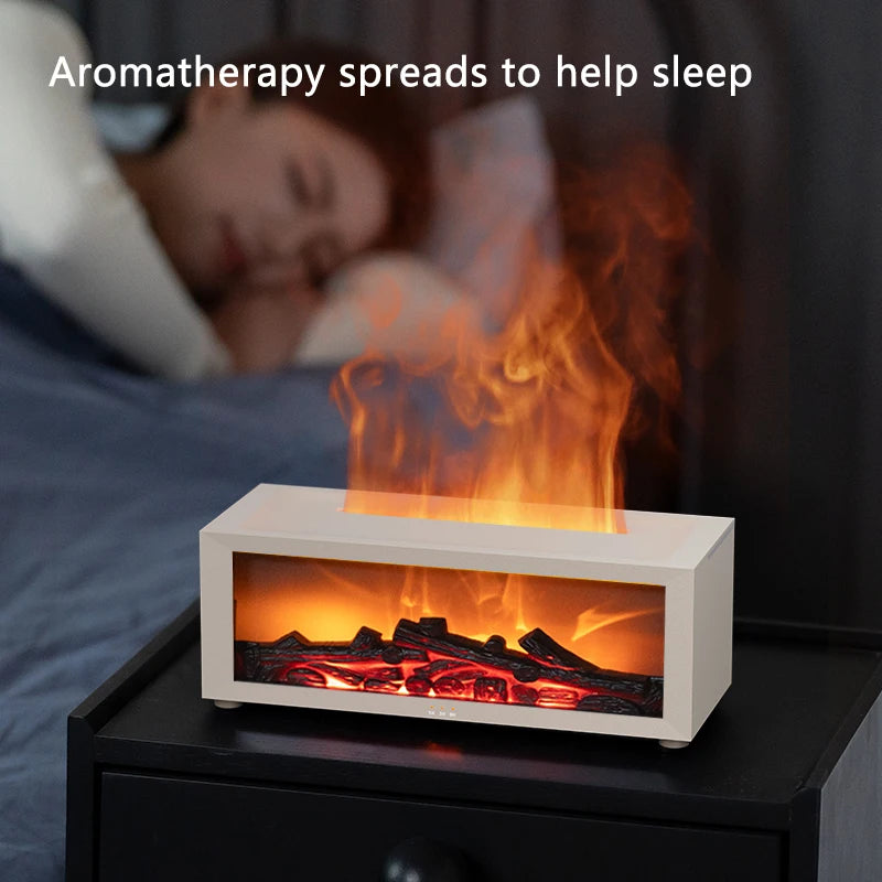 Flame Humidifier Simulated Fireplace at Night Time Remote Control Bass Large Spray Aroma Diffuser Oil Christmas Gifts